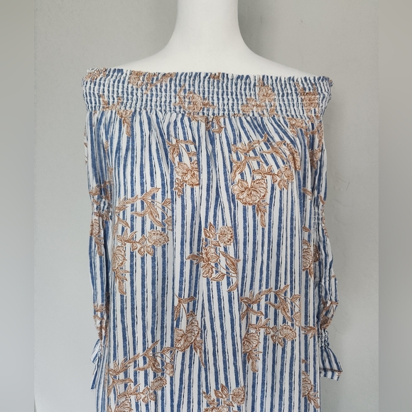Maverick The Collection Off Shoulder Tunic Dress Ruffle Striped Floral Size S - Picture 2 of 13